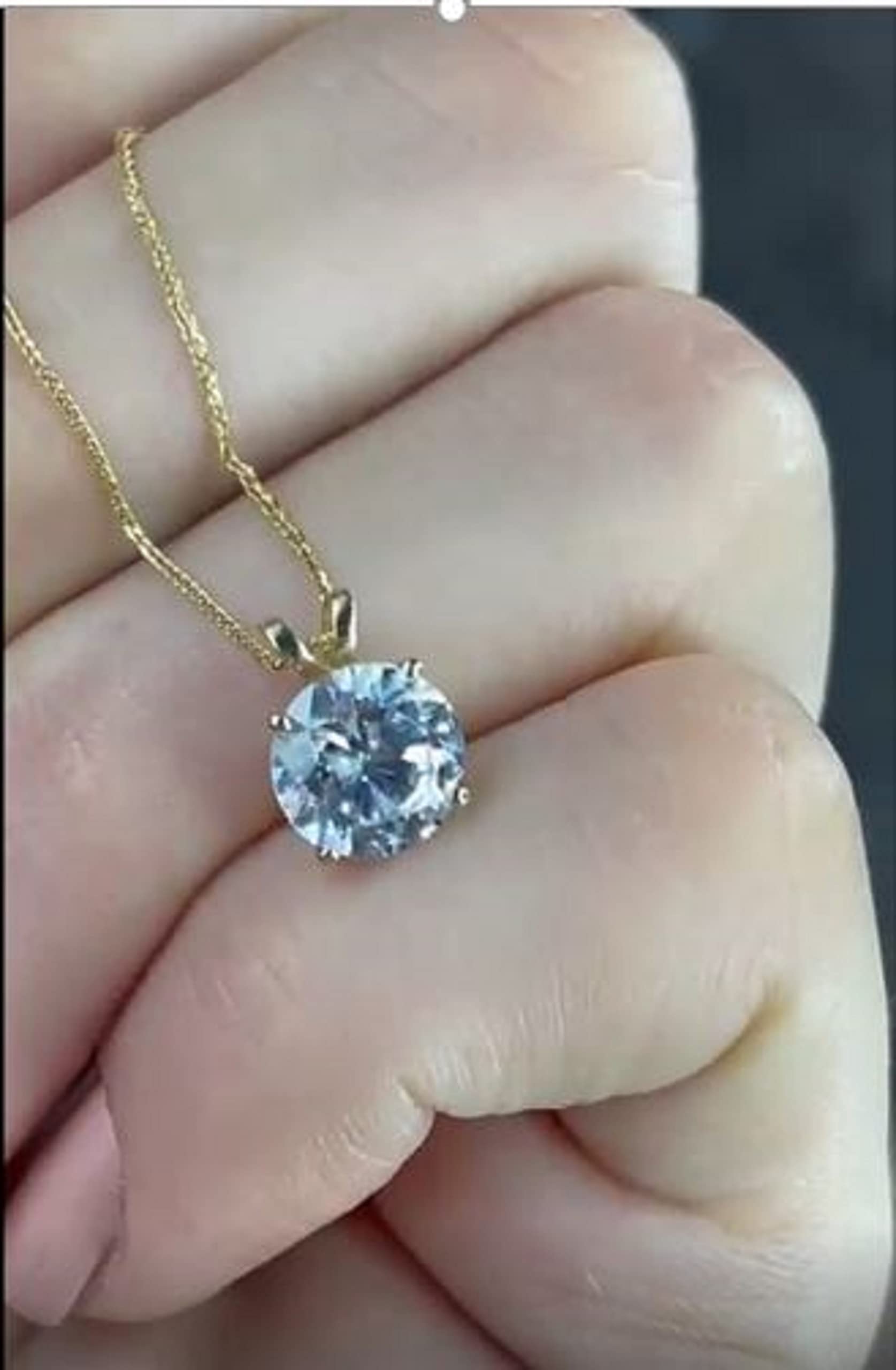 18k Luxury Necklaces for women 1.5ct Diamond Pendant Necklace 18kt SOLID GOLD jewelry for girlfrined Birthday HANDMADE Jewelry 8mm Solitaire Necklace Gold Christmas Present Bday gift for her 18inch