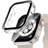 Hard Case for Apple Watch 44mm 45mm 40mm Tempered Glass Screen Protector Ultra-Thin Durable Protective Cover for iWatch SE 6 5 Starlight (Color : Clear, Size : 40mm)