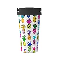 Rainbow Pineapple Print Thermal Coffee Mug,Travel Insulated Lid Stainless Steel Tumbler Cup For Home Office Outdoor