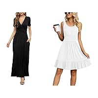 LILBETTER Deep V-Neck Wrap Waist Summer Dresses and Summer Casual U Neck Sundresses(Large)