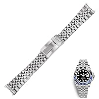 20 21mm Stainless Steel Replacement Wrist watchband Strap Bracelet Jubilee with Oyster Clasp for Rolex GMT Master II Date JUST (Color : Silver, Size : for Date JUST(21mm))