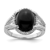 925 Sterling Silver Simulated Onyx and Diamond Ring Jewelry for Women - Ring Size Options: 6 7 8 9