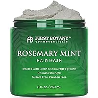 First Botany, Rosemary Mint Biotin Mask - Restorative Deep Conditioning moisturizer w/rosemary oil, for Dry Damaged Hair and growth, Sulfate Free treatment & hair care 8 oz