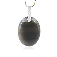 Natural Botswana Agate Oval Cabochon Pendant in 925 Sterling Silver for Women and Girls