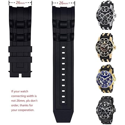 Senphyton for Invicta Pro Diver Watch Replacement Rubber Silicone Band/Strap 26mm - Invicta Watch Bands