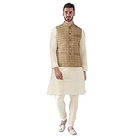 Elina fashion Men's Banglori Silk Kurta Pajama Set & Checked Nehru Jacket (Waistcoat) Indian Designer Diwali Ethnic Wear