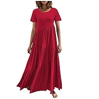 Maxi Dresses for Women, Womens Fashion Casual Maxi Dress Short Sleeve Elegant Irregular Party Dress