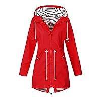 RMXEi Women Solid Rain Jacket Outdoor Plus Hooded Raincoat Windproof