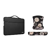 MOSISO Vintage Floral Mouse Pad & Keyboard Wrist Rest Support Set&360 Protective Laptop Sleeve Compatible with MacBook Air/Pro, 13-13.3 inch Notebook, Polyester Bag with Belt, Black