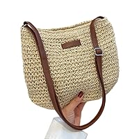 Gcroet Straw Beach Bag, Summer Straw Bag Female Fashion Braided Single Shoulder Crossbody Bag All-Match Beach Bag