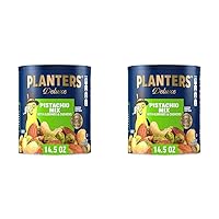 PLANTERS Deluxe Pistachio Mix, Party Snacks, Plant-Based Protein, 14.5 Oz Canister (Pack of 2)
