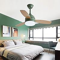 Ceiling Fans with Lamps,Remote Control Dc Reversible Quiet Fan Chandeliers Ceiling Light 6 Speed Timer Dimmable Ceiling Fan with Lamp for Kids Bedroom Lounge/Green/105Cm