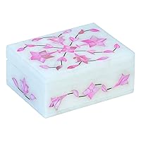 Gifts for Mom Marble Jewelry Box, Hand Carved Floral Design, Mother of Pearl Inlay Makeup Organizer, Jewelry Holder Organizer, Gifts for Women, Birthday Gift, Alabaster Size 4x3 Inch Pink