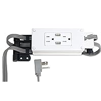 Compact in-Drawer Outlet Charging Station (2) 15 Amp AC Outlets (2) USB-A Ports with Cord Management Arm, White