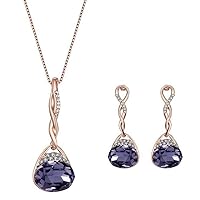 Stockton Necklace Earrings Diamond Water droplets Elegant Women Jewellery Set of Crystal Pendant Necklace+Earrings