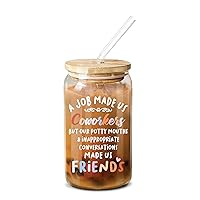 NewEleven Gifts For Coworker - Coworker Gifts For Women – Funny Gifts For Coworker, Friends, Work Bestie – Thoughtful Gifts, Appreciation Gifts For Coworker, Employee, Friends – 16 Oz Coffee Glass