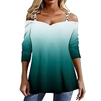 Womens Long Sleeve Top Chain Sling Cold Shoulder Pullover Sweetheart Neckline Printed Blouses Fashion Vintage Top