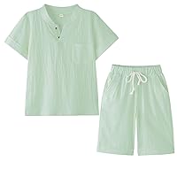 Boy's T-Shirt and Shorts Set Cotton Linen Summer Short Sleeve Children Two Pieces Clothing Pants Sets