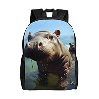 Cute Hippos Laptop Backpack Water Resistant Travel Backpack Business Work Bag Computer Bag For Women Men