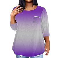 3/4 Length Sleeve Womens Tops Plus Size Dressy Casual Shirts Crewneck Blouses Tunics or Tops to Wear with Leggings
