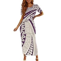 JooMeryer Womens Plus Size Two Piece Outfit Polynesian Short Sleeve Tee Maxi Dress Puletasi Samoan Set