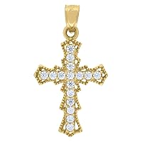 10k Gold CZ Cubic Zirconia Simulated Diamond Unisex Cross Height 26.2mm X Width 14.7mm Religious Charm Pendant Necklace Jewelry for Women
