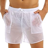 Men's Mesh Sheer See Through Boxers Shorts Drawstring Silk Swim Shorts Underwear