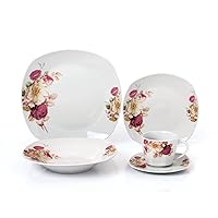 Elegant and Modern Porcelain Square Dinnerware Set for Hosting Parties and Events - 20 Piece, Service for 4