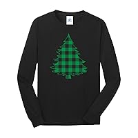 Threadrock Men's Green Plaid Christmas Tree Long Sleeve T-Shirt