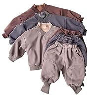 Baby Solid Color V-Neck Hoodies Combo Pants Casual Fleece Thickened Sets