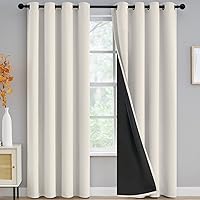 Yakamok 100% Blackout Curtains for Bedroom 90 Inch Length, Total Light Blocking Drapes with Black Backing, Thermal Insulated Solid Grommet Panels for Living Room, 52Wx90L,Cream, 2 Panels