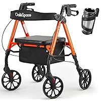 OasisSpace Rollator Walker with Seat & Cup Holder, Height Adjustable Rollator Walker for Seniors with 8