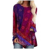 Medium Long Shirts for Women Long Sleeve Solid Color Loose Fit Tees Tops Fashion Tunic Round Neck Tunic Blouse