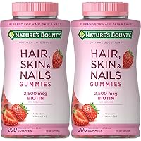 Hair, Skin and Nails Gummies with Biotin, 25000 mcg, Strawberry Flavored, 200 Count (Pack of 2)