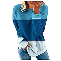 Women's Casual Long Sleeve Tops Color Block/Solid Tops Crewneck Sweatshirts Cute Loose Fit Pullovers Sweatshirt