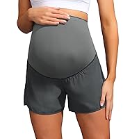 Maacie Women Maternity Layered Fast Drying Yoga Shorts with Liner Inner Pocket