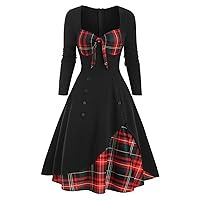 Going Out Dresses for Women Women's Fashion Casual Plaid Panel Double Breasted Swing Dress