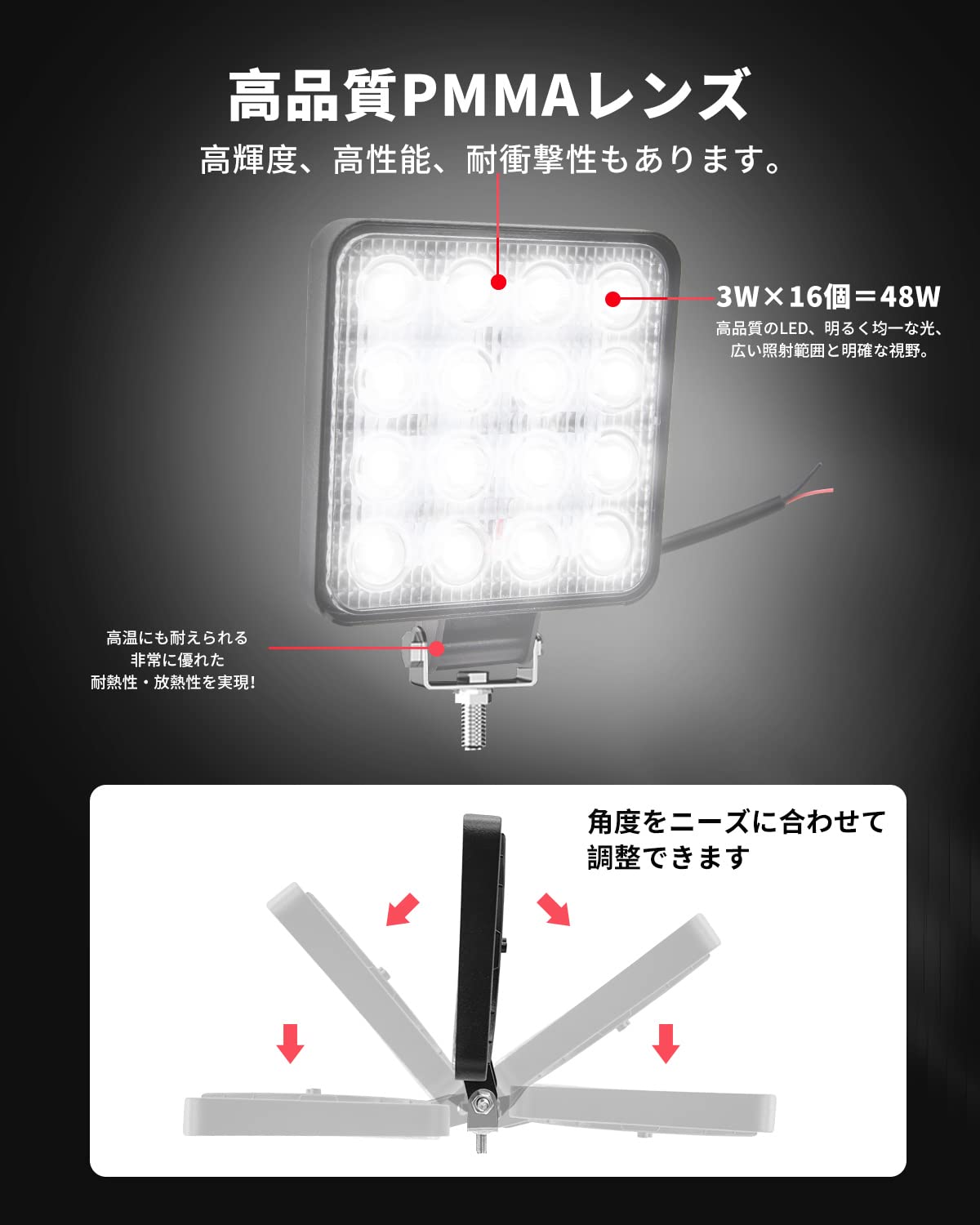 作業灯 5台セット 集光 狭角 スポット LED作業灯 24V 12V 対応 LEDワークライト 前照灯 丸型 80ｗ ledライト led - 8