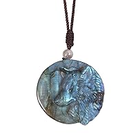 TUMBEELLUWA Natural Labradorite Pendant Necklace for Unisex Handcrafted Crystal Stone Amulet Necklace with Adjustable Cord