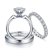 Holy Gorgeous GIA Certificate Natural Diamond Sapphire Gemstone 14k White Gold Bridal Wedding Engagement Women and Men Couple Matching Ring Set (0.599cttw, G-H Color, VS-SI1 Clarity)