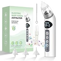 Baby Nasal Aspirator, IPX7 Waterproof Electric Nasal Aspirator for Baby, Baby Nose Sucker Baby with 3 Silicone Tips, Adjustable 3 Levels Suction, Rechargeable, 8 Light Soothing Function & Music