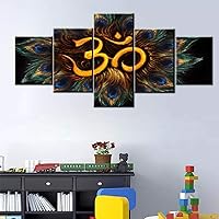 Indian Picture for Living Room Vintage Sanskrit Om Artwork Hindu Religion Painting HD Printed Multi Panels Canvas Wall Art Contemporary Home Decor Framed Gallery-Wrapped Ready to Hang(50''Wx24''H)