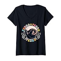 Womens Funny Cat Meme Pedro Dancing Raccoon V-Neck T-Shirt