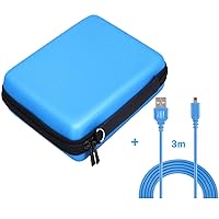 Exlene® Nintendo 2DS Hard EVA Carrying Case Cover Bag + 3M usb charging cable for Nintendo 2ds, Protective Travel Storage Cover pouch with 8 Game Cartridge Holders (Blue)