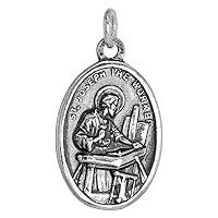 Sterling Silver St Joseph Medal Necklace Oxidized finish Oval 1.8mm Chain