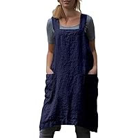 YESDOO Cotton Linen Apron Cross Back Apron for Women with Pockets Pinafore Dress for Baking Cooking Blue Inches XX-Large