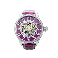Gallucci Ladies Fashion Skeleton Automatic Wrist Watch with Crystal on Bezel, Arabic Figure Display and Color Dial Design