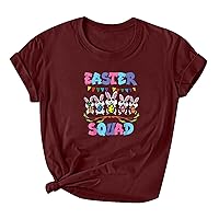 Easter Squad Bunnies Family Matching T-Shirt Easter Short Sleeve Tops Funny Graphic Tees Casual Soft Comfy Blouses