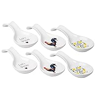Mason Sucasa Spoon Rest Set, Whimsical Let's Spoon, Squeeze the Day and Rooster Design, Cooking Accessory, Ceramic, Set of 6