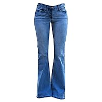 Andongnywell Women's Plus Size mid-Rise Wide Leg Flared Jeans Trousers Mid Waist Fitted Bell Bottom Denim Pants